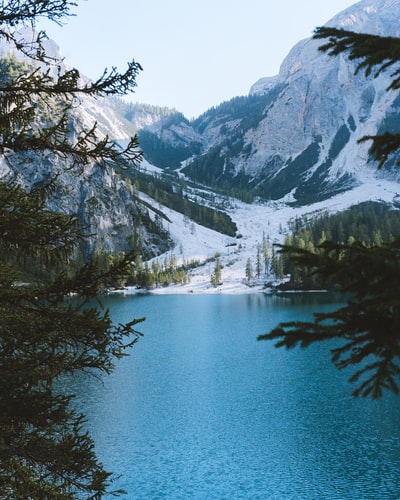 冰山边蓝色平静的湖水